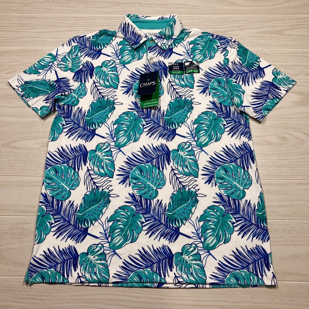 Chaps Golf Men's Floral Polo Shirt UPF30 Stretch Quick Dry Size Medium FLAW